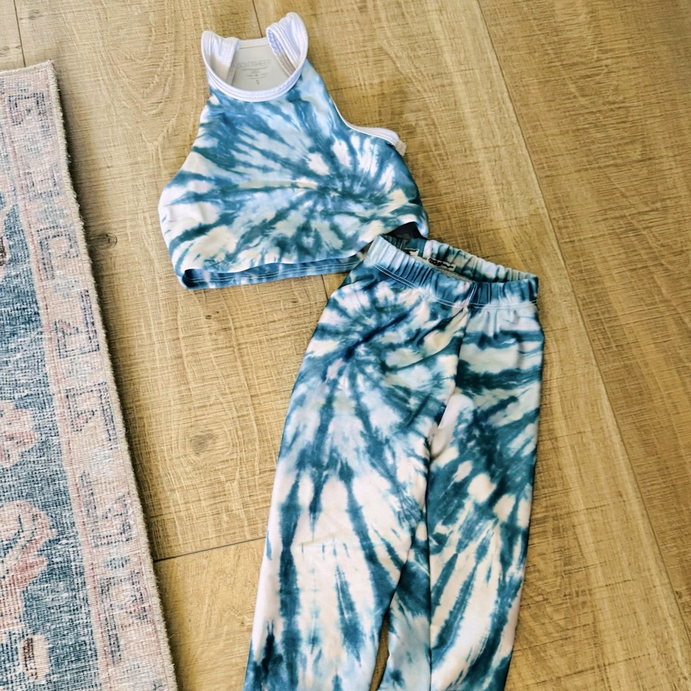 Goldsheep Lamb Nordstrom girls Blue TieDye Dance Gymnastics outfit Set Small 5-6